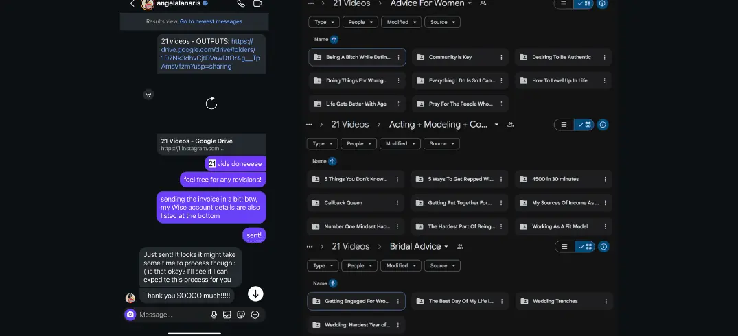 Angelalanaris — 21 videos delivered